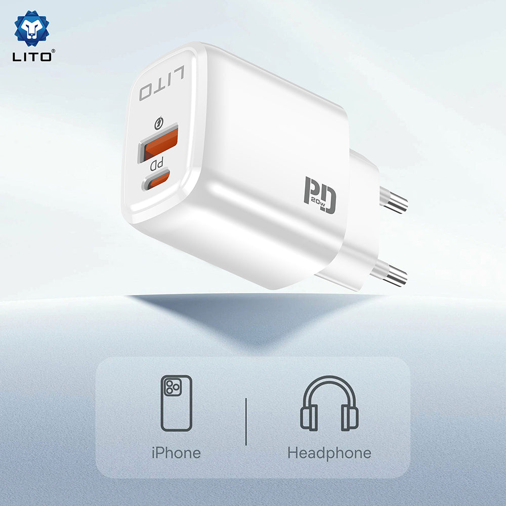 Зарядно за мрежа Lito LC28, 20W, 3A, 1 x USB-A - 1 x USB-C, Бяло