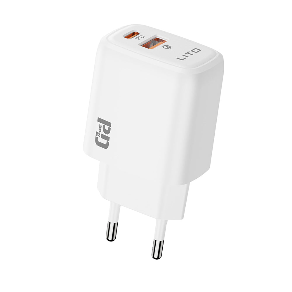 Зарядно за мрежа Lito LC28, 20W, 3A, 1 x USB-A - 1 x USB-C, Бяло