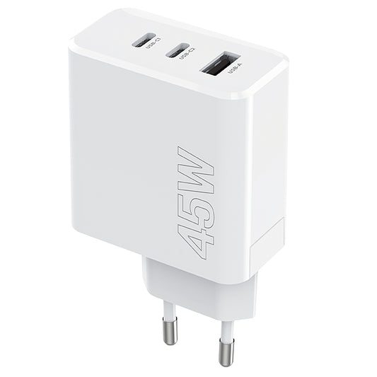 Мрежово зарядно устройство MaXlife MXTC-07-45ACC, 45W, 3A, 1 x USB-A - 2 x USB-C, бяло