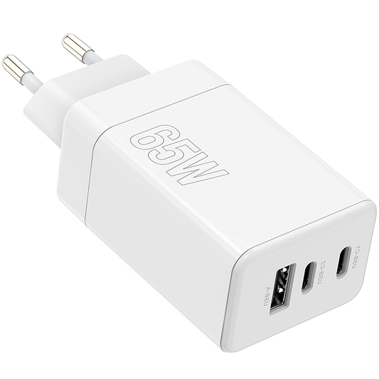 Мрежово зарядно устройство MaXlife MXTC-08-65ACC, 65W, 3,25A, 1 x USB-A - 2 x USB-C, бяло