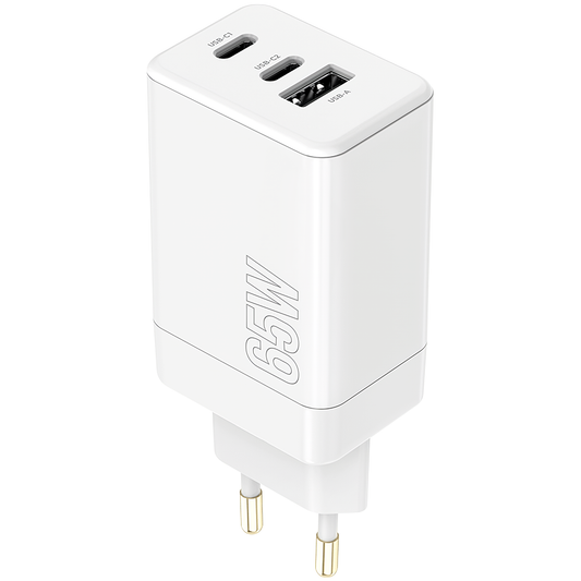 Мрежово зарядно устройство MaXlife MXTC-08-65ACC, 65W, 3,25A, 1 x USB-A - 2 x USB-C, бяло