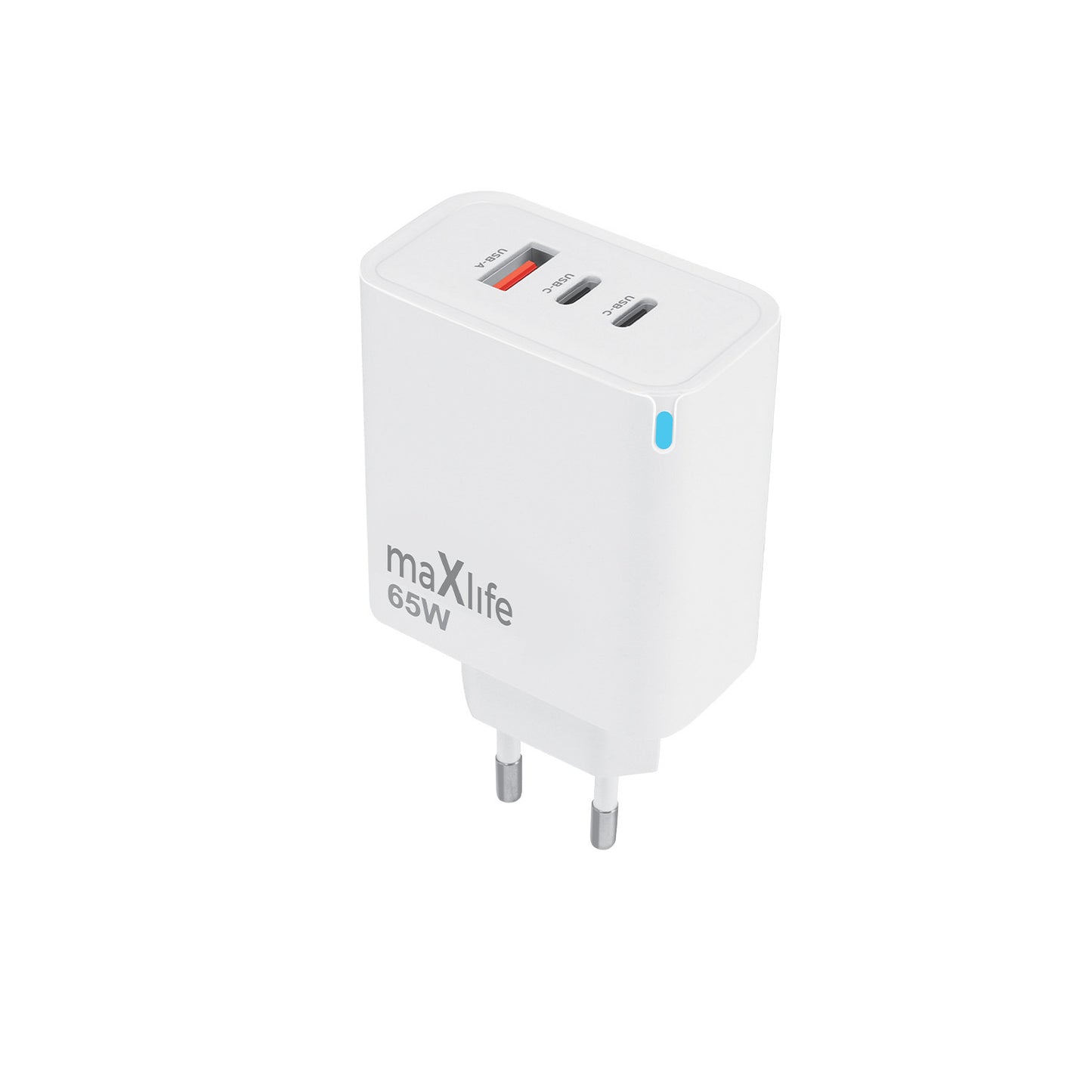 Зарядно за мрежа MaXlife MXTC-09-65ACC, 65W, 3.25A, 1 x USB-A - 2 x USB-C, Бяло