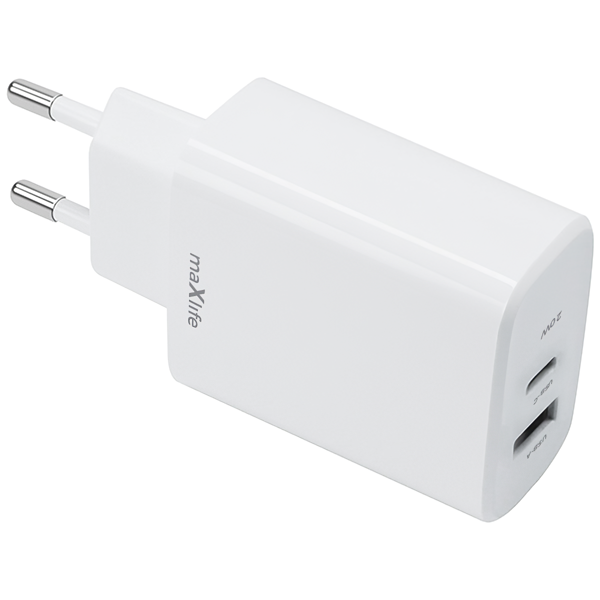 Мрежово зарядно устройство MaXlife MXTC-10-20AC, 20W, 3A, 1 x USB-A - 1 x USB-C, бяло