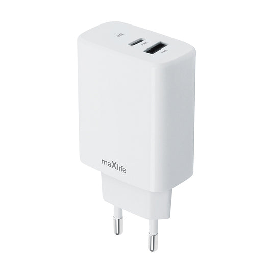 Мрежово зарядно устройство MaXlife MXTC-10-30AC, 30W, 3A, 1 x USB-A - 1 x USB-C, бяло