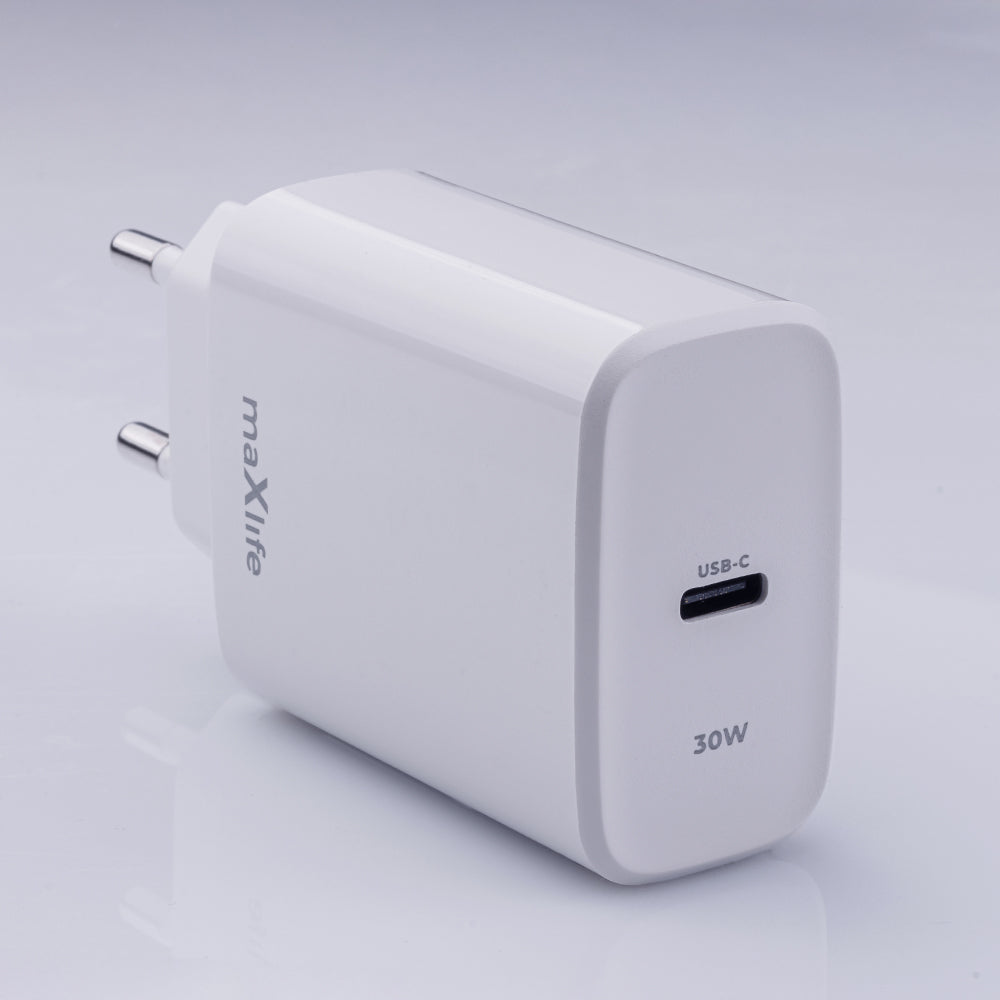 Мрежово зарядно устройство MaXlife MXTC-10-30C, 30W, 3A, 1 x USB-C, бяло