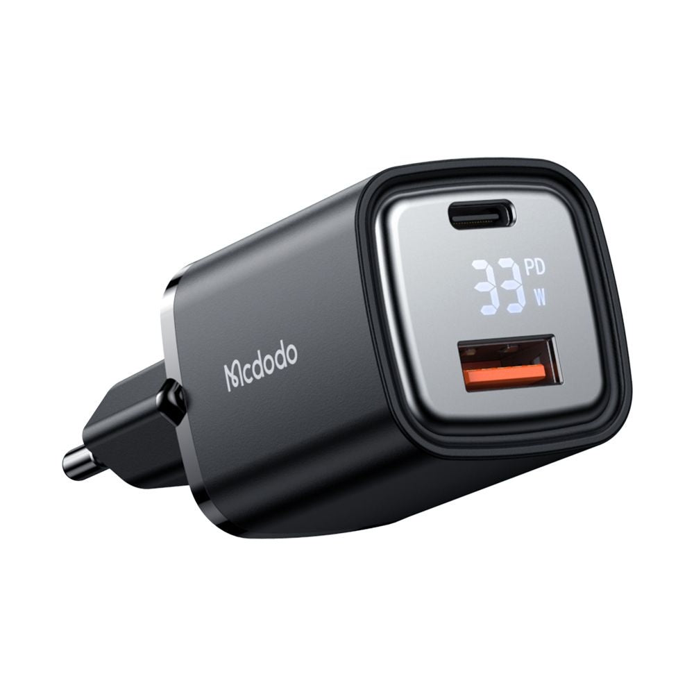 Зарядно за мрежа McDodo CH-1701 Graphite Display, 33W, 3A, 1 x USB-A - 1 x USB-C, Черно