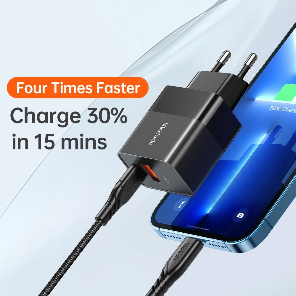 Мрежово зарядно устройство McDodo CH-1951 Hydrogen, 20W, 3A, 1 x USB-A - 1 x USB-C, Черно