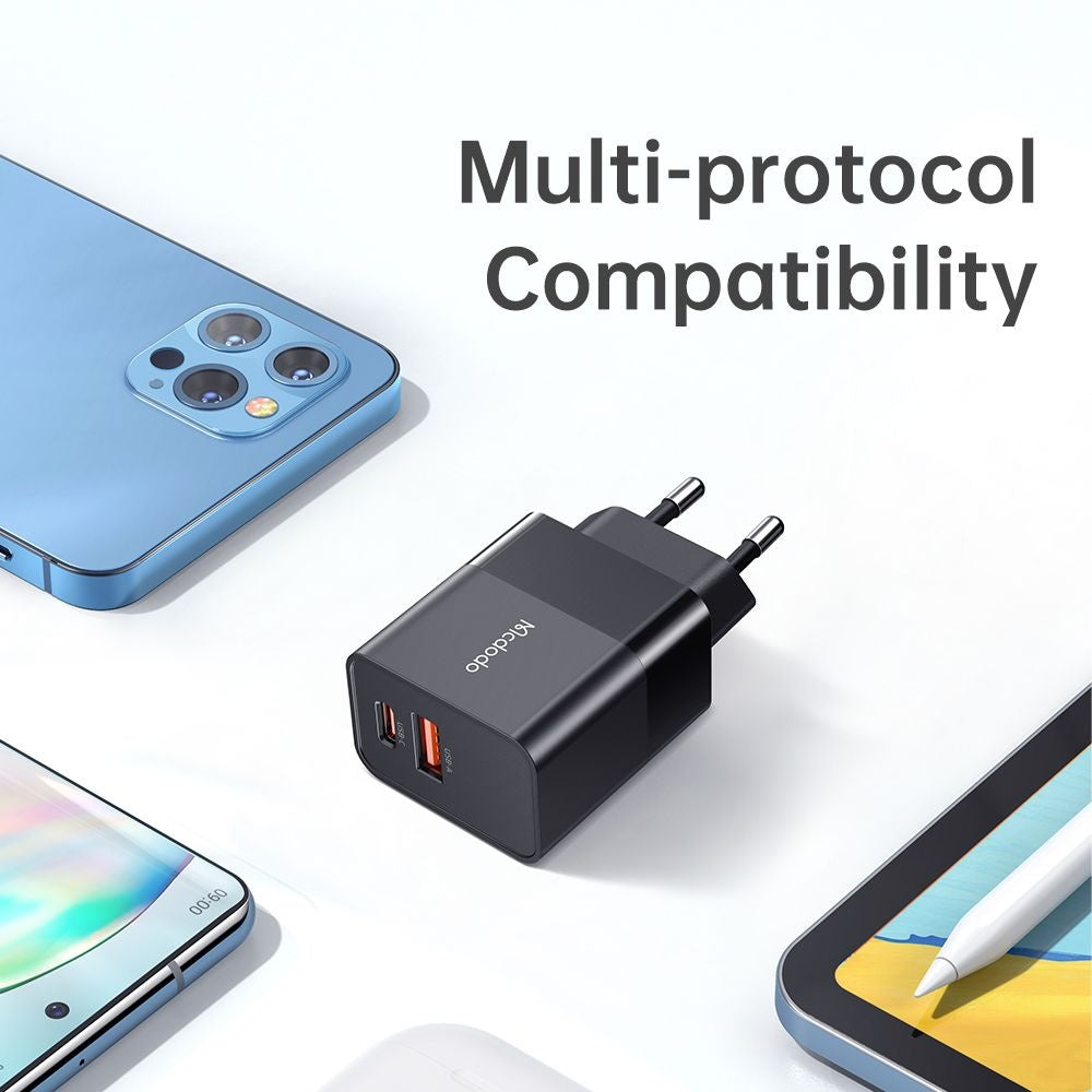 Мрежово зарядно устройство McDodo CH-1951 Hydrogen, 20W, 3A, 1 x USB-A - 1 x USB-C, Черно
