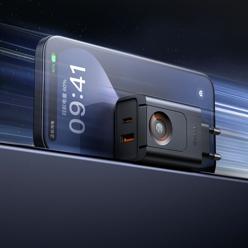 Зарядно устройство за мрежа McDodo CH-3700 Companion, 30W, 3A, 1 x USB-A - 1 x USB-C, Черно