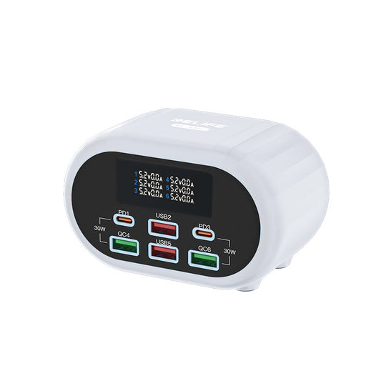 Мрежово зарядно устройство Relife RL-309U, 72W, 5A, 2 x USB-C - 4 x USB-A, сребристо
