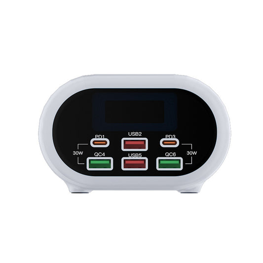 Мрежово зарядно устройство Relife RL-309U, 72W, 5A, 2 x USB-C - 4 x USB-A, сребристо