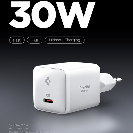 Зарядно устройство за мрежа Spigen EE301EU Essential, 30W, 3A, 1 x USB-C, Бяло ACH09492