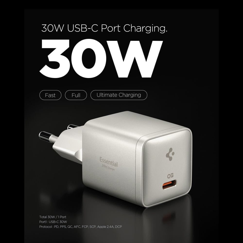 Зарядно устройство за мрежа Spigen EE301EU Essential, 30W, 3A, 1 x USB-C, Титанено сиво ACH10448