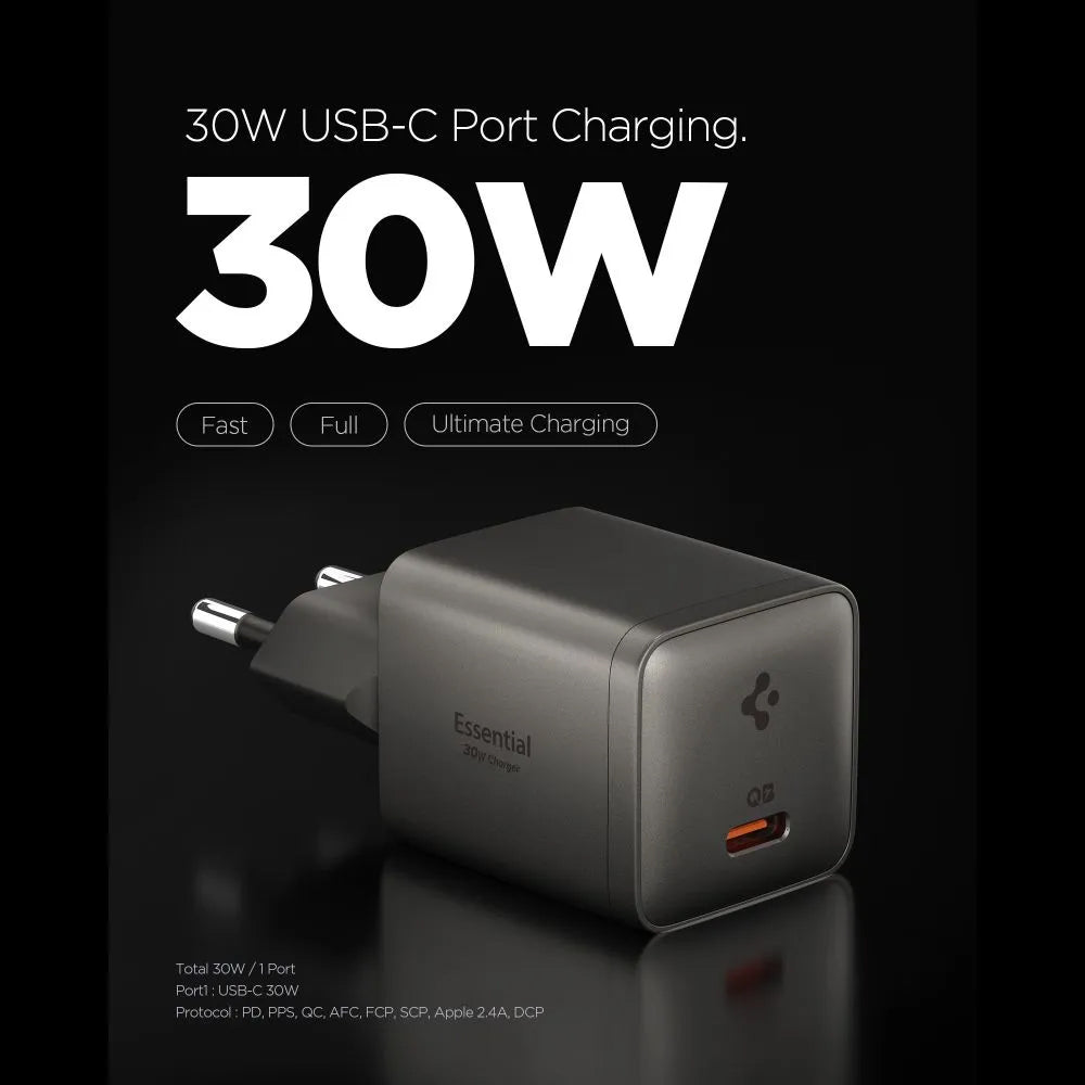 Мрежово зарядно Spigen EE301EU Essential, 30W, 3A, 1 x USB-C, Сиво ACH10447