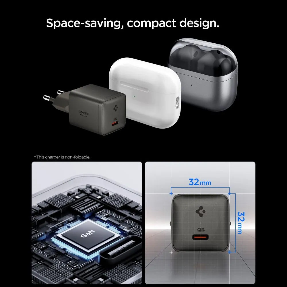 Мрежово зарядно Spigen EE301EU Essential, 30W, 3A, 1 x USB-C, Сиво ACH10447
