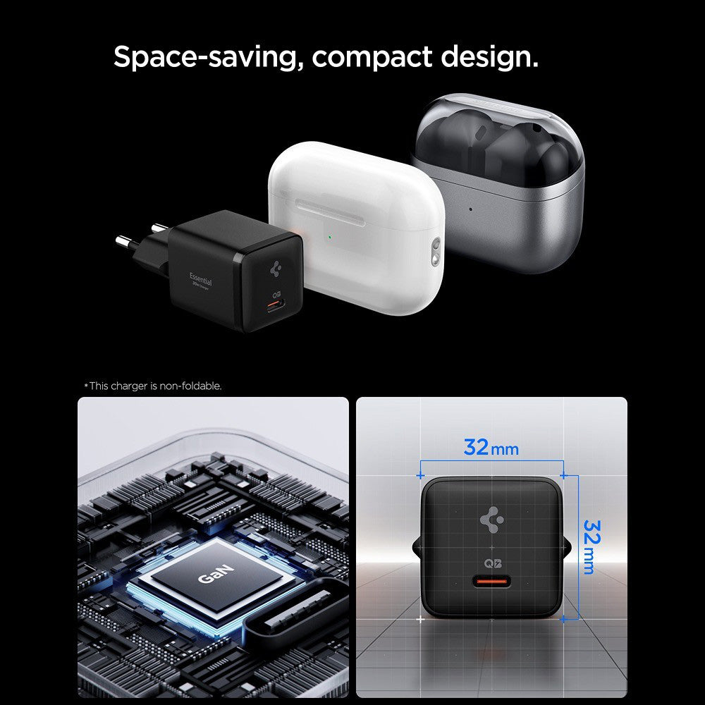 Зарядно устройство Spigen EE301EU Essential, 30W, 3A, 1 x USB-C, Черно ACH09493