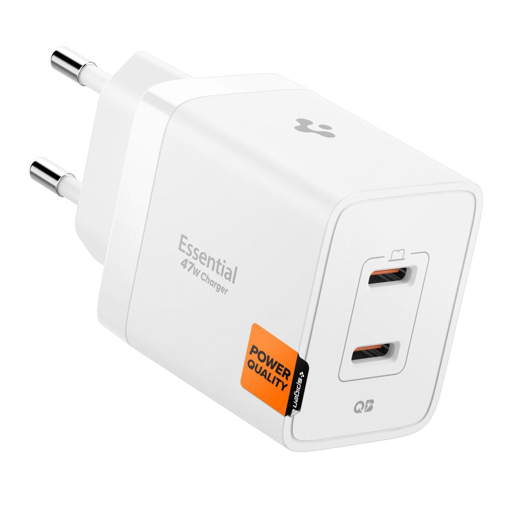 Мрежово зарядно устройство Spigen Essential, 47W, 3A, 2 x USB-C, Бяло ACH08707