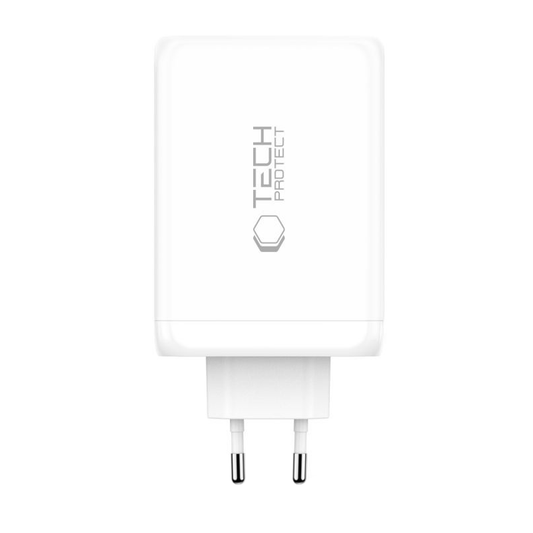 Зарядно устройство за мрежа Tech-Protect NC240W-GAN, 240W, 5A, 1 x USB-A - 3 x USB-C, Бяло