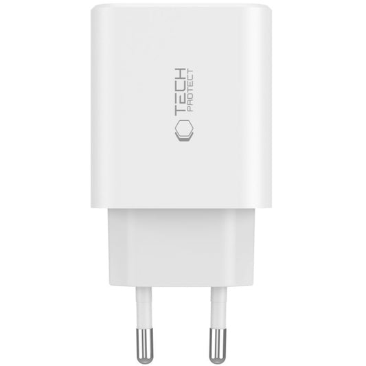 Мрежово зарядно устройство Tech-Protect NC30W, 30W, 3A, 1 x USB-A - 2 x USB-C, бяло