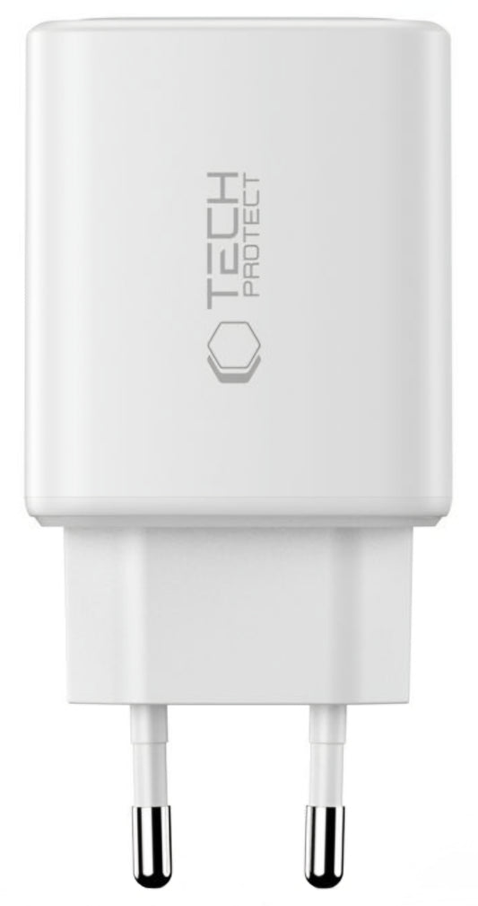 Зарядно устройство за мрежа Tech-Protect NCA65W, 65W, 3A, 1 x USB-A - 2 x USB-C, Бяло