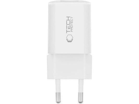 Зарядно за мрежа Tech-Protect NCM33W, 33W, 3A, 1 x USB-A - 1 x USB-C, Бяло