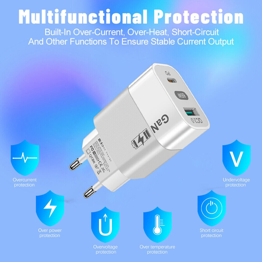 Зарядно устройство за мрежа Techsuit CHPD131, 65W, 3.25A, 1 x USB-A - 1 x USB-C, Бяло