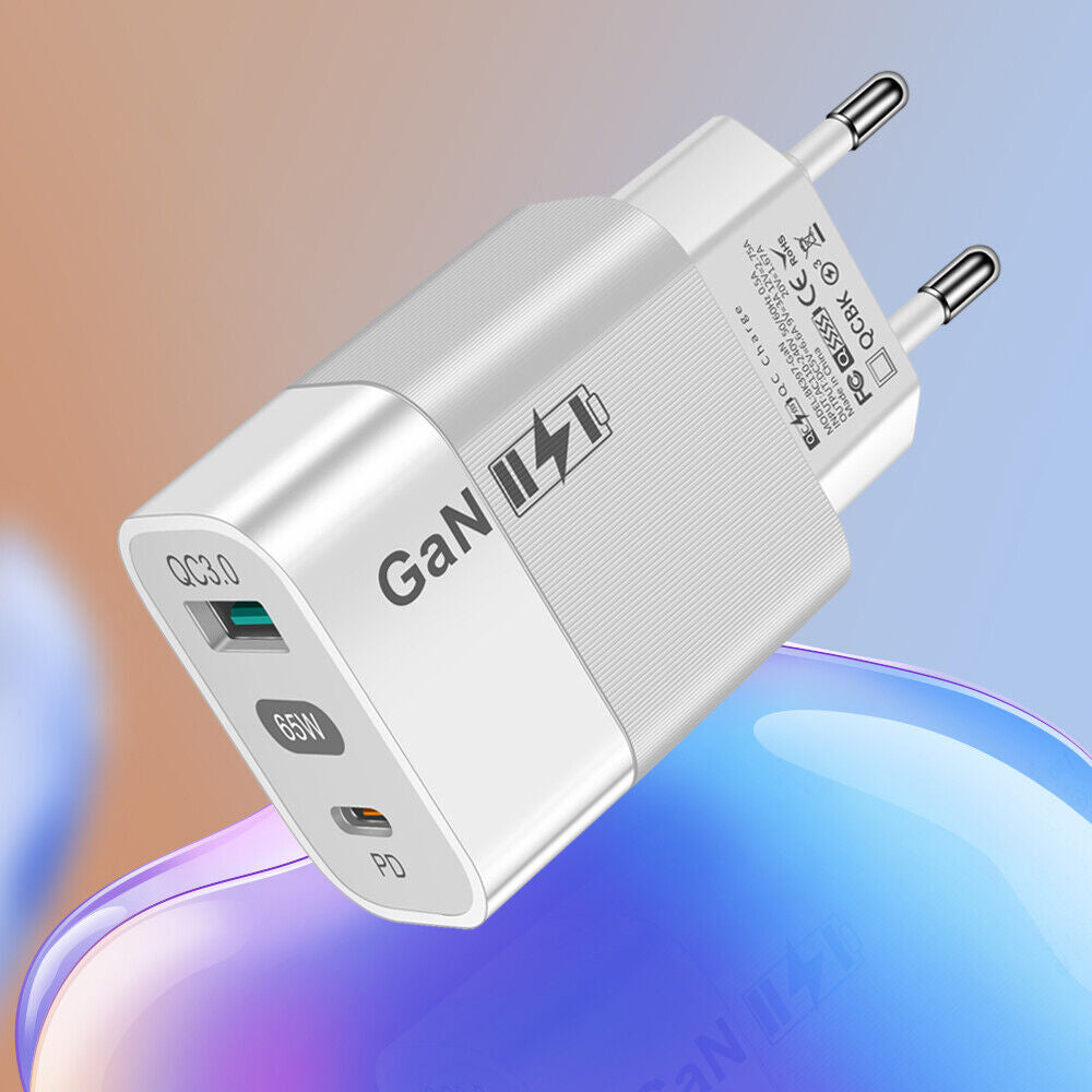 Зарядно устройство за мрежа Techsuit CHPD131, 65W, 3.25A, 1 x USB-A - 1 x USB-C, Бяло