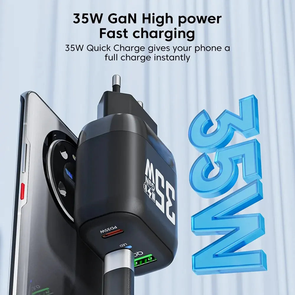 Зарядно за мрежа Techsuit CHPD174, 35W, 3A, 1 x USB-A - 1 x USB-C, Бяло