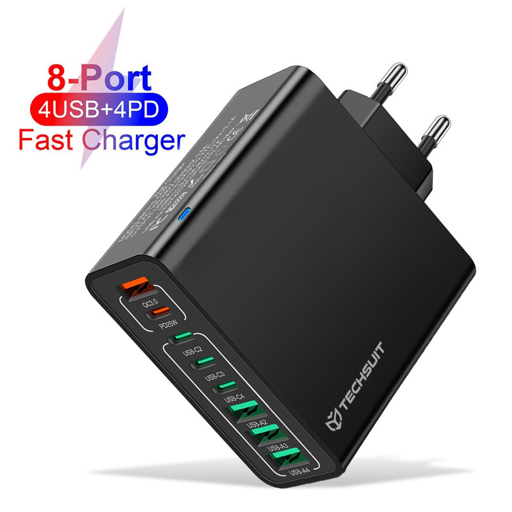 Зарядно устройство за мрежа Techsuit CHPD224, 65W, 3.25A, 4 x USB-A - 4 x USB-C, Черно