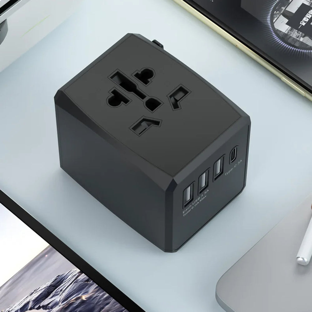 Зарядно за мрежа Techsuit HHT904-B1 Travel, 15W, 3A, 3 x USB-A - 1 x USB-C, Черно