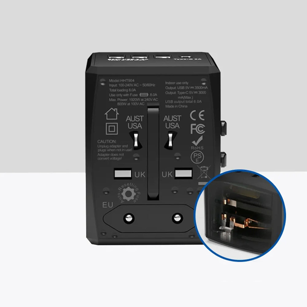 Зарядно за мрежа Techsuit HHT904-B1 Travel, 15W, 3A, 3 x USB-A - 1 x USB-C, Черно