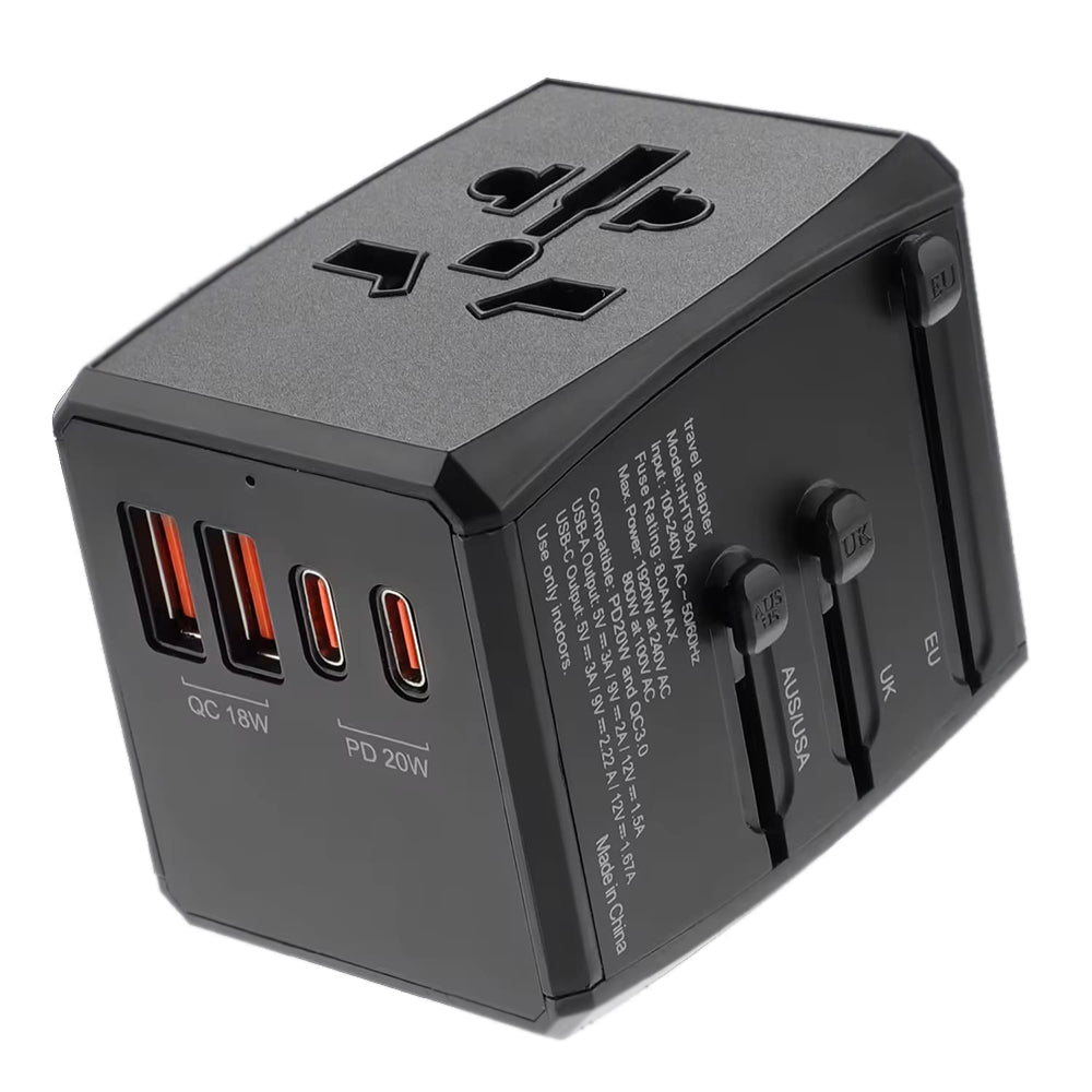 Зарядно за мрежа Techsuit HHT904-B2 Travel, 20W, 3A, 2 x USB-A - 2 x USB-C, Черно