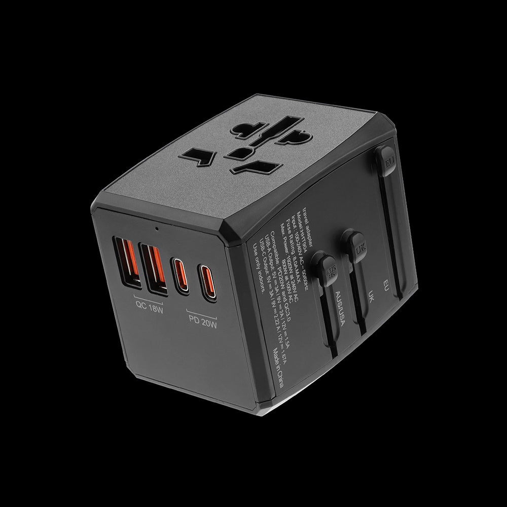 Зарядно за мрежа Techsuit HHT904-B2 Travel, 20W, 3A, 2 x USB-A - 2 x USB-C, Черно