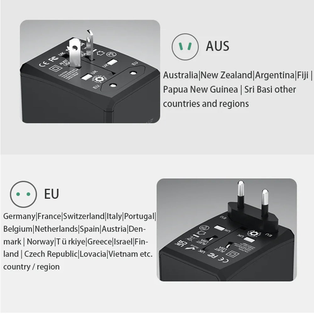 Зарядно за мрежа Techsuit HHT904-B2 Travel, 20W, 3A, 2 x USB-A - 2 x USB-C, Черно