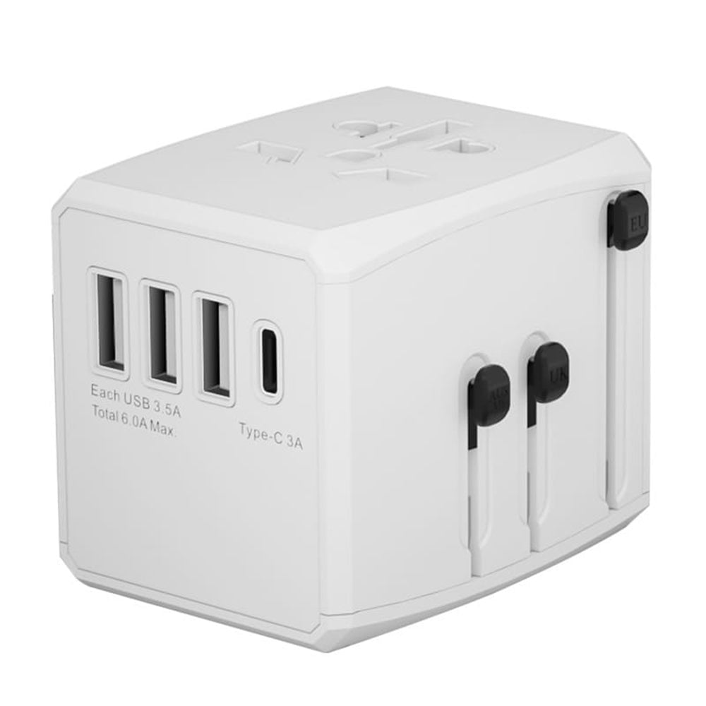 Зарядно за мрежа Techsuit HHT904-B3 Travel, 30W, 3A, 3 x USB-A - 1 x USB-C, Бяло