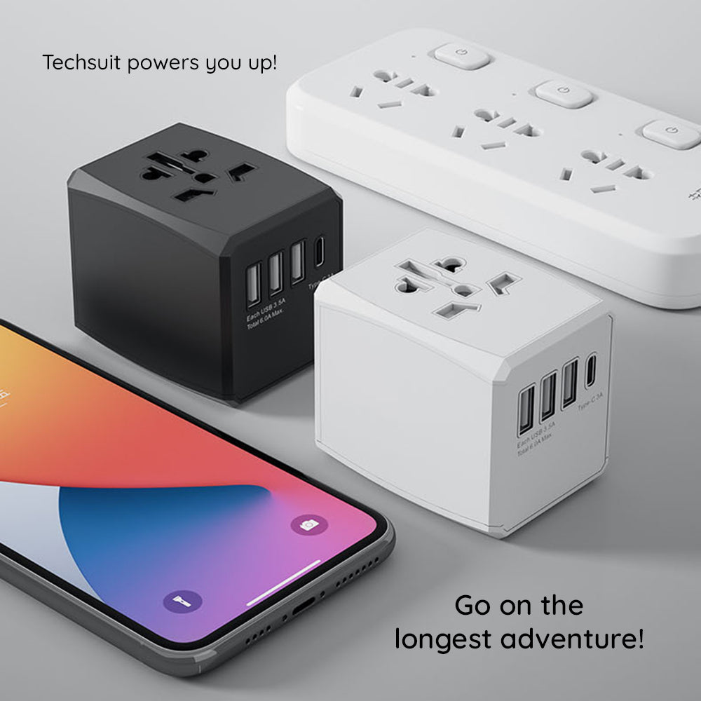 Зарядно за мрежа Techsuit HHT904-B3 Travel, 30W, 3A, 3 x USB-A - 1 x USB-C, Черно