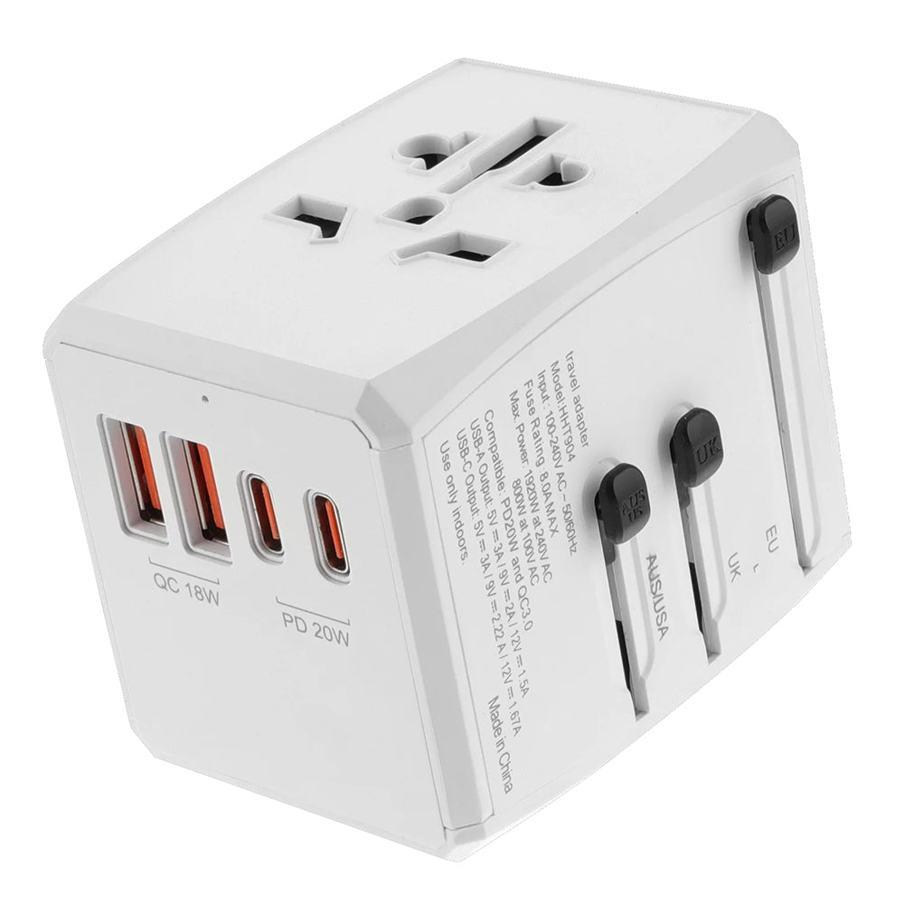 Зарядно за мрежа Techsuit HHT904-W2 Travel, 20W, 3A, 2 x USB-A - 2 x USB-C, Бяло