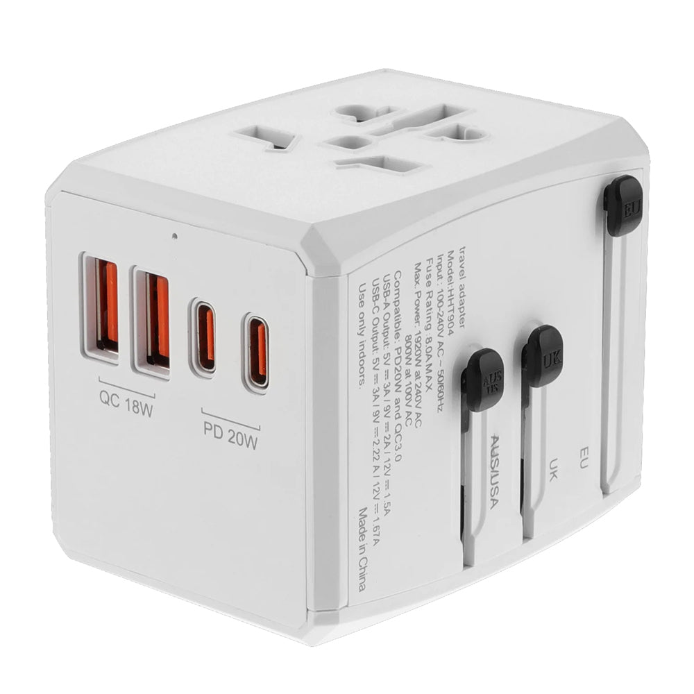 Зарядно за мрежа Techsuit HHT904-W2 Travel, 20W, 3A, 2 x USB-A - 2 x USB-C, Бяло