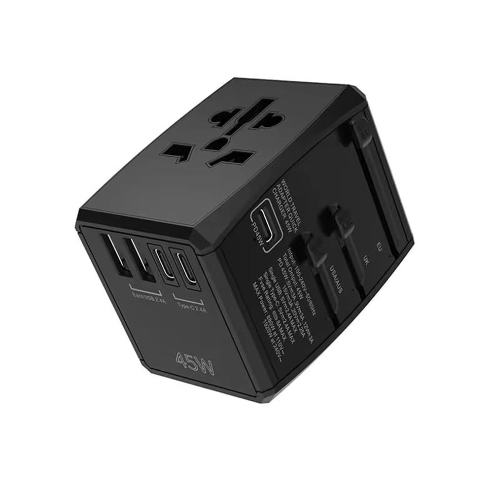 Зарядно за мрежа Techsuit HHT905 Travel, 45W, 3A, 2 x USB-A - 2 x USB-C, Черно