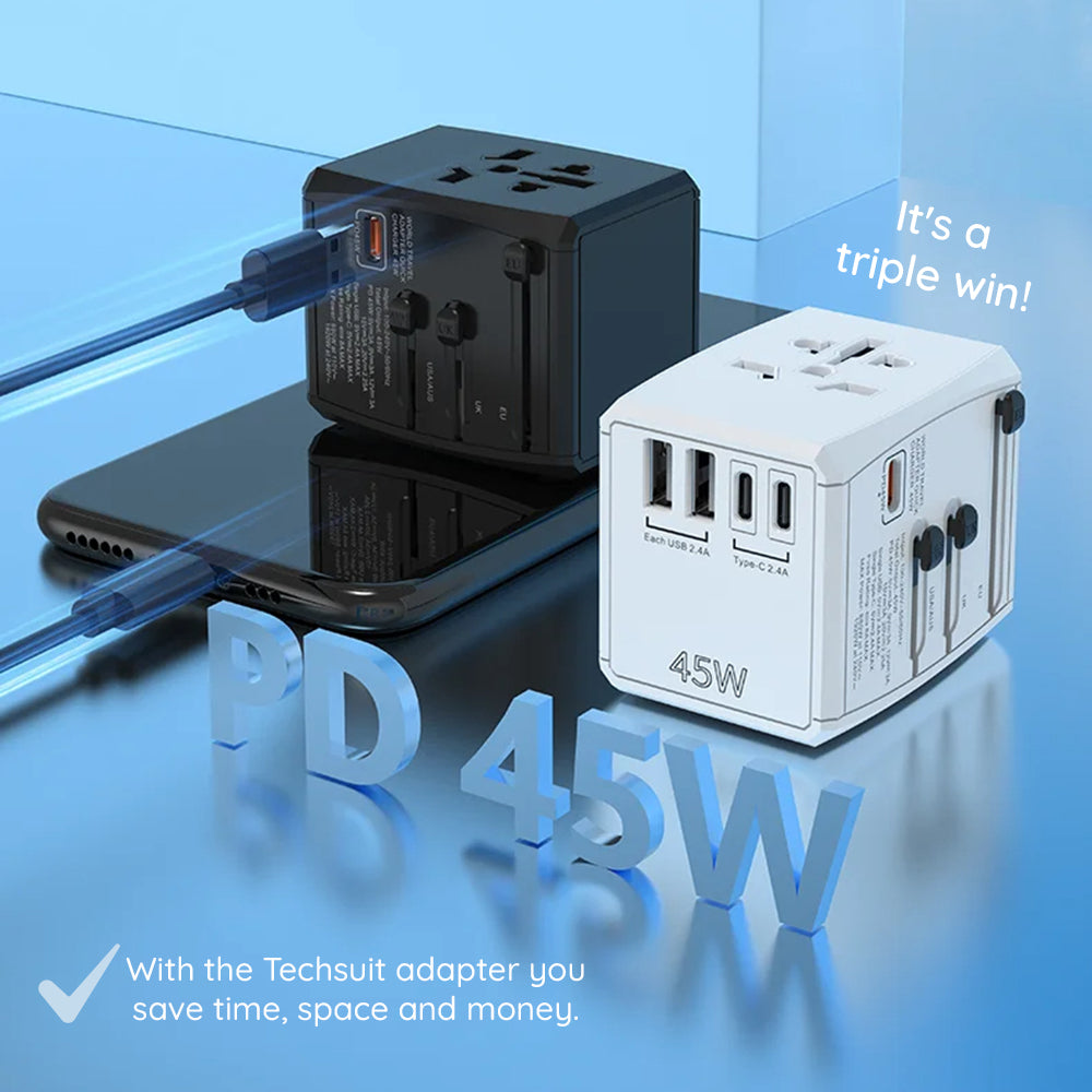 Зарядно за мрежа Techsuit HHT905 Travel, 45W, 3A, 2 x USB-A - 2 x USB-C, Черно