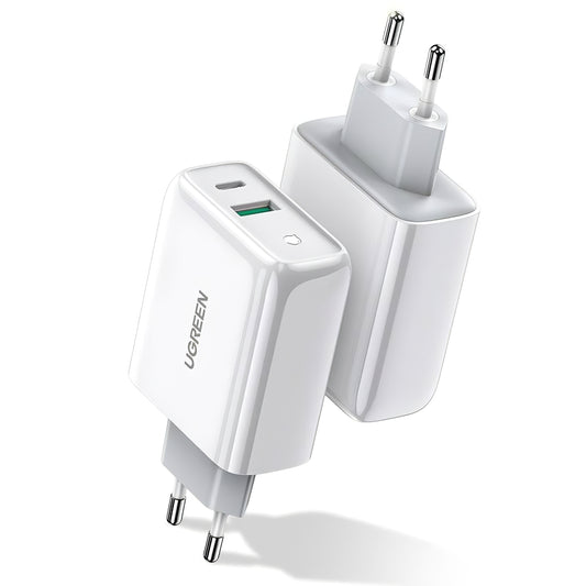 Мрежово зарядно устройство UGREEN CD170, 36W, 3A, 1 x USB-A - 1 x USB-C, бяло