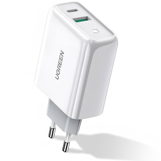 Мрежово зарядно устройство UGREEN CD170, 36W, 3A, 1 x USB-A - 1 x USB-C, бяло