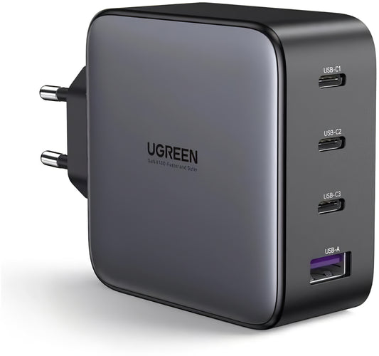 Мрежово зарядно устройство UGREEN CD226, 100W, 3A, 1 x USB-A - 3 x USB-C, черно