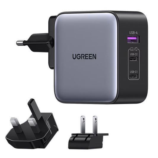 Мрежово зарядно устройство UGREEN CD296, 65W, 5A, 1 x USB-A - 2 x USB-C, сиво