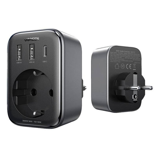 Мрежово зарядно устройство UGREEN CD314, 30 W, 3A, 2 x USB-A - 1 x USB-C - 1 x Schuko, черно