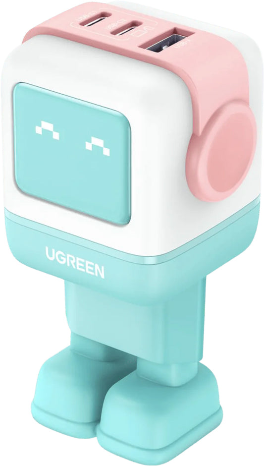 Мрежово зарядно устройство UGREEN CD361 Uno, 65W, 3,25A, 1 x USB-A - 2 x USB-C, тюркоазено