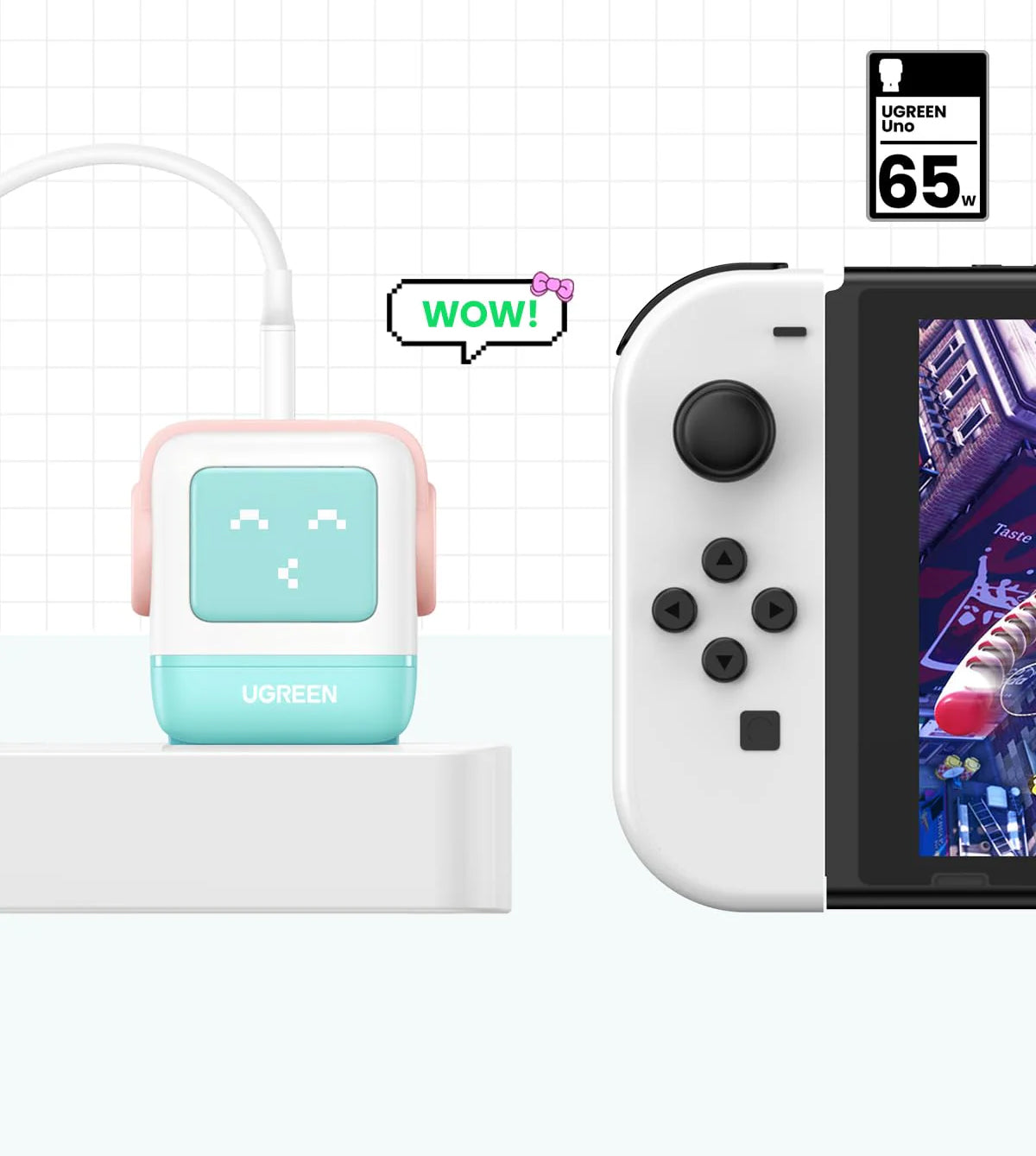 Зарядно за мрежа UGREEN CD361 Uno, 65W, 3.25A, 1 x USB-A - 2 x USB-C, Тюркоаз