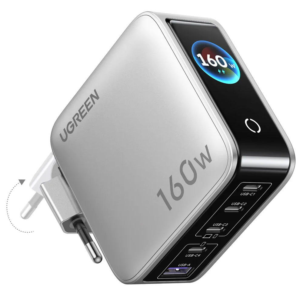 UGREEN Nexode Pro X774 (65637B) Display Wall Charger, 160W, 5A, 1 x USB-A - 4 x USB-C, Gray