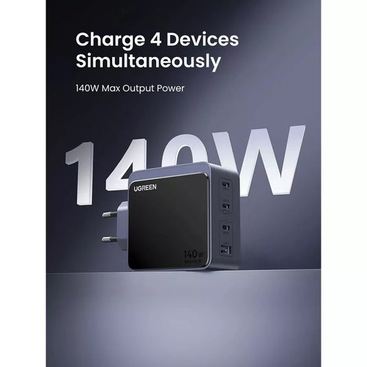 Зарядно устройство за мрежа UGREEN X570 Nexode S, 140W, 5A, 1 x USB-A - 3 x USB-C, Сиво