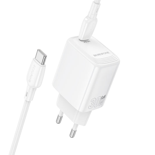 Мрежово зарядно устройство с USB-C кабел Borofone BN28 Fuente, 30W, 3A, 1 x USB-C, Бяло